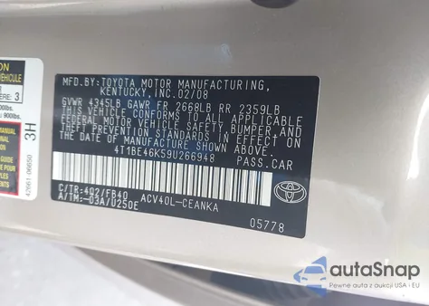 2009 Toyota Camry Le из США, поврежденный, VIN 4T1BE46K59U266948